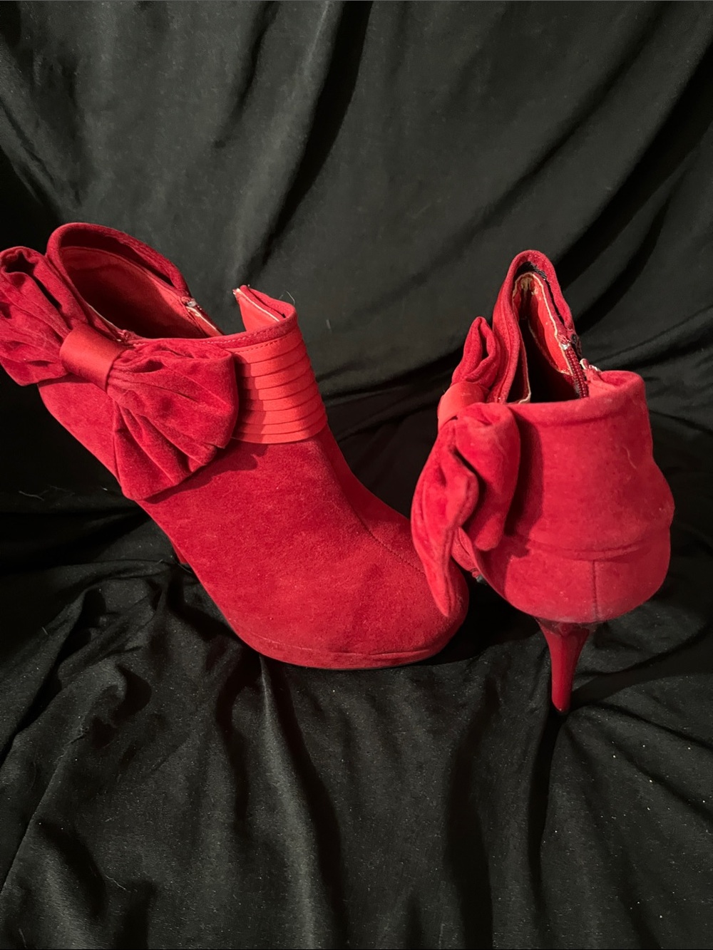 Herstyle Red Suede Ankle Stiletto Boots